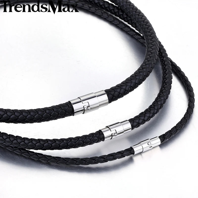 Classic Men's Women's Leather Choker Necklace Black Brown Braided Rope Chain Stainless Steel Clasp Wholesale Jewelry UNM09