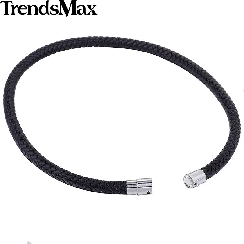 Classic Men's Women's Leather Choker Necklace Black Brown Braided Rope Chain Stainless Steel Clasp Wholesale Jewelry UNM09