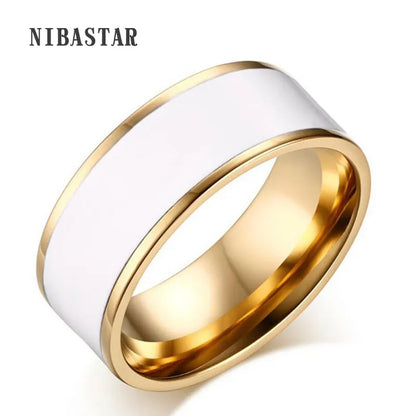 Hot Sale Gold Color Plating Stainless Steel Rings Cover Pure White Enamel Classic Ring Inisde Polished For Women Man Valentine