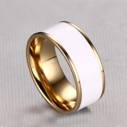 Hot Sale Gold Color Plating Stainless Steel Rings Cover Pure White Enamel Classic Ring Inisde Polished For Women Man Valentine