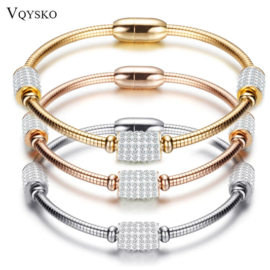 New Arrival Women Crystal Bead Bracelet Bangles Stainless Steel Snake Chain Fashion Women Wedding Jewelry