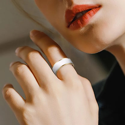 Hot Sale Gold Color Plating Stainless Steel Rings Cover Pure White Enamel Classic Ring Inisde Polished For Women Man Valentine