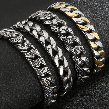 Man Bracelet Homme 12MM Wide Stainless Steel Curb Chain Charm Bracelets Hand Bands for Men Vintage Mens Jewellery Accessories