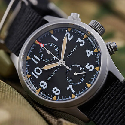 Baltany Quartz Watch for Men Pilot Chronograph Wristwatch VK61 Movement 100m Waterproof Luminous Sapphire Vintage Military Style