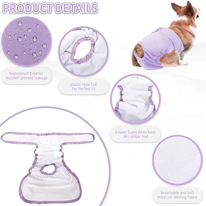 Reusable Female Dog Diapers Warps High Absorbent Doggie Puppy Nappies Adjustable Pet Panties for Small Medium Large Girl Dogs