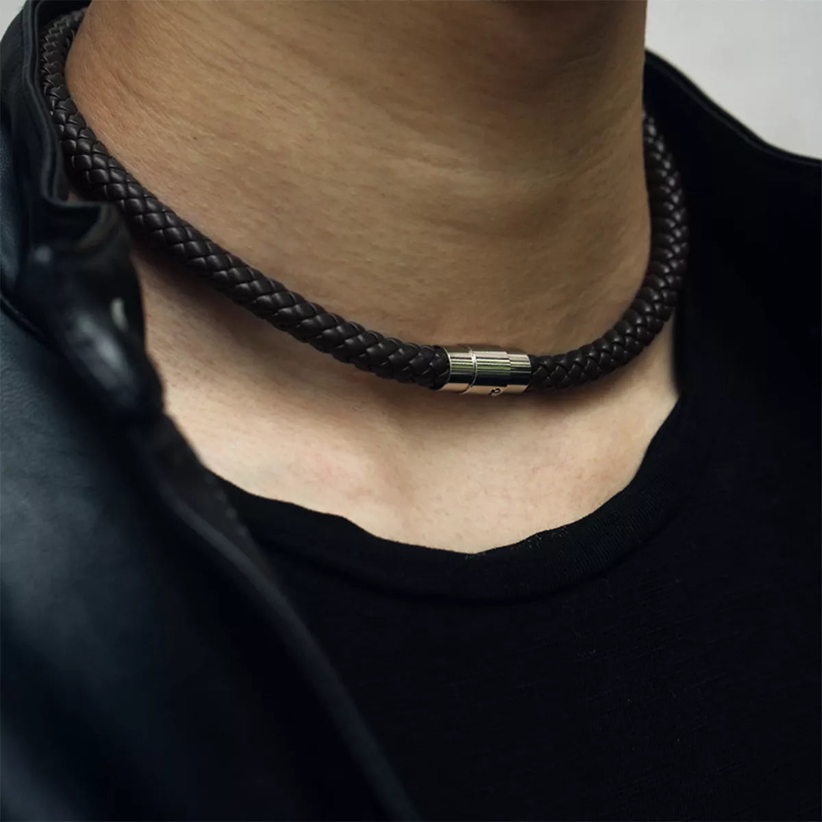 Classic Men's Women's Leather Choker Necklace Black Brown Braided Rope Chain Stainless Steel Clasp Wholesale Jewelry UNM09