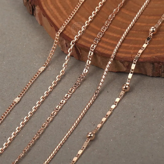 Elegant Thin Necklace For Women Girls 585 Rose Gold Color Herringbone Cuban Chain Fashion Party Gifts 2mm 3mm