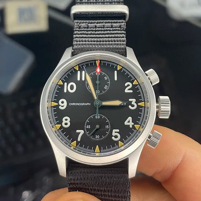 Baltany Quartz Watch for Men Pilot Chronograph Wristwatch VK61 Movement 100m Waterproof Luminous Sapphire Vintage Military Style