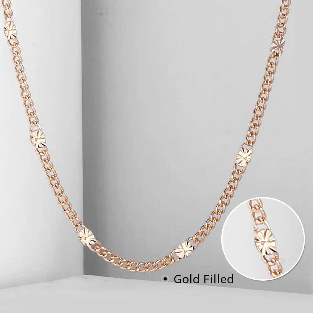 Elegant Thin Necklace For Women Girls 585 Rose Gold Color Herringbone Cuban Chain Fashion Party Gifts 2mm 3mm