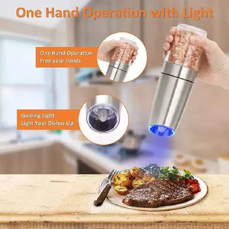 Electric Gravity Salt And Pepper Grinder Mill Set